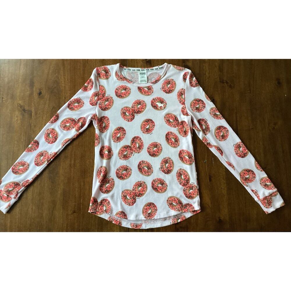 Victorias Secret PINK Thermal Tee Shirt Top Womens Size Medium Donuts Sleepwear